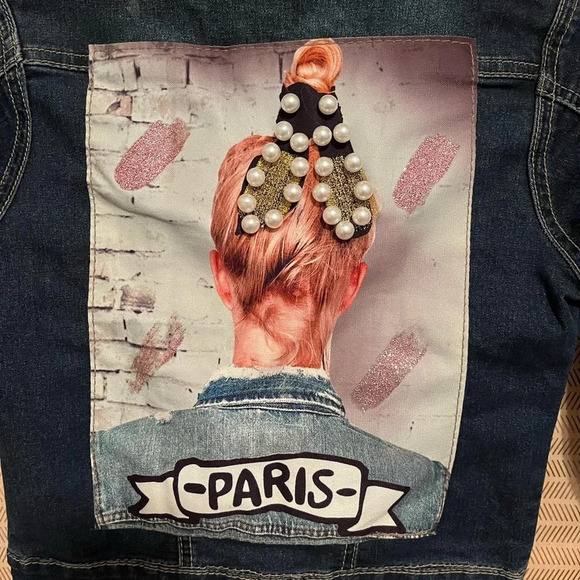 BEADED~VINTAGE~ JEAN JACKET~DIMENSIONAL~AWESOME~ MED - Picture 3 of 5